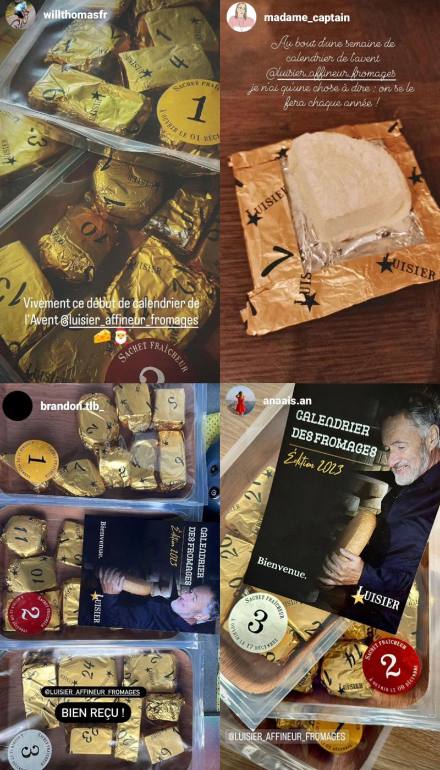 Stories Instagram de clients : les fromages emballés en doré
